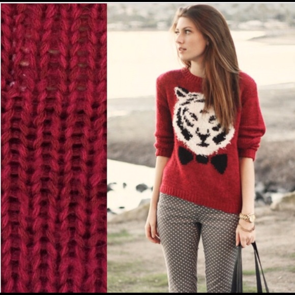 Pins & Needles Sweaters - Pins and Needles Red Fluffy Tiger Sweater